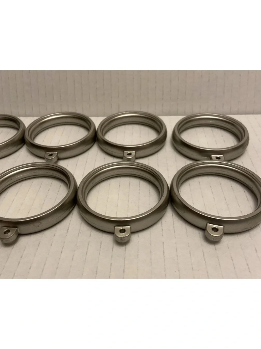 Set of 8 Round Metal Window Curtain Rings in Brushed Nickel Matte Silver.